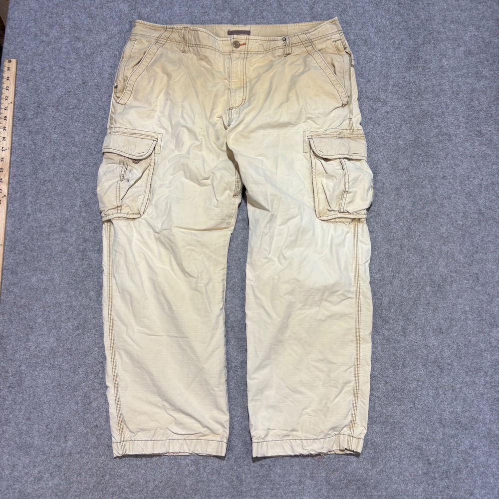 LL Bean Flannel Lined Cargo Pants Mens 40x30 Tan Khaki Plaid Utility Work Pants
